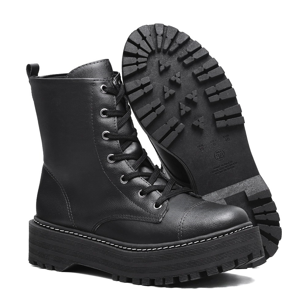 Bota Cortuno Feminina Preto Siroco Tratorada Cano Curto