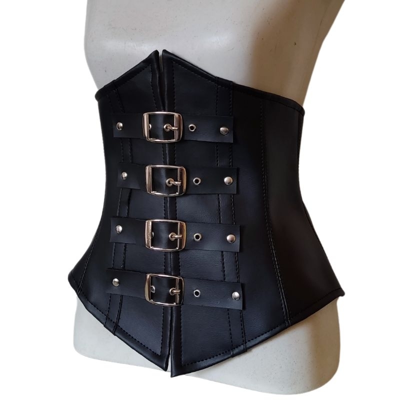corselet corset fivelas de couro sintético estruturado