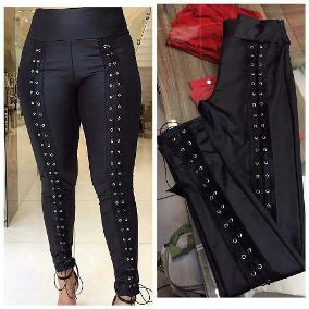 Legging Cirre com ilhos Skinny Preta Feminina com cordão Lançamento
